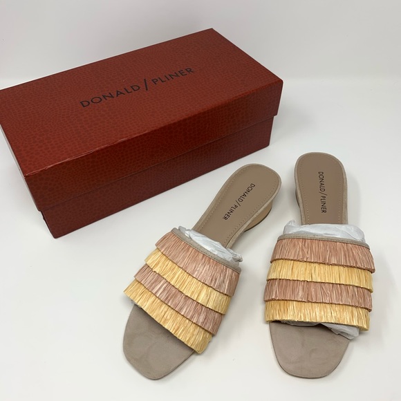 Donald Pliner Reise Raffia Fringe Slide in Rose - Picture 3 of 8